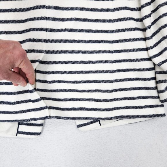 Ann Taylor LOFT Jacket Womens 14 White Navy Blue Striped Nautical Blazer Career - Picture 11 of 11